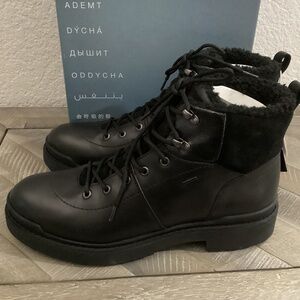 Geox Nevegal Amphibiox Waterproof Leather Combat Ankle Boot Black, size 10.5